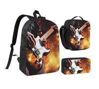 KOUUIP Sacs à dos imprimés guitares avec trousse à déjeuner 3 pièces, sac à livres léger unisexe pour les voyages