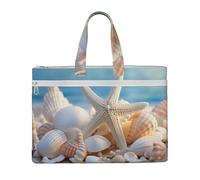 KOUUIP Seashells Starfish Sac à documents en toile avec impression 26 x 38 cm, 2 poches zippées, sans encombrement pour fichiers de bureau