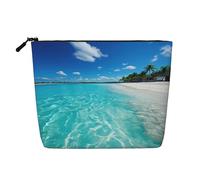 KOUUIP Trousse de maquillage avec imprimé île tropicale, sac de rangement pour articles de toilette de taille de voyage pour femme, noir, taille unique, Noir, Talla única