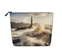 KOUUIP Trousse de maquillage avec imprimé phare et océan et mer, sac de rangement pour articles de toilette de taille de voyage pour femme, noir, taille unique, Noir, Talla única