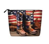 KOUUIP Trousse de maquillage avec motif drapeau américain avec bottes de cowboy, jolie trousse de toilette de voyage, sac de rangement pour articles de toilette pour femme, noir -, Noir, Talla única