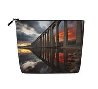 KOUUIP Trousse de maquillage avec motif pont de paysage, sac de rangement pour articles de toilette de taille de voyage pour femme, noir, taille unique, Noir, Talla única