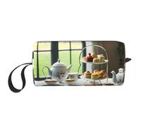 KOUUIP Trousse de maquillage de voyage avec impression thé de l'après-midi - Grande capacité - Sac de maquillage portable pour femme, blanc, One Size