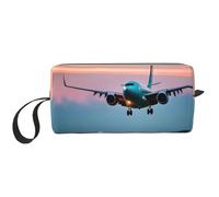 KOUUIP Trousse de maquillage de voyage avec imprimé avion dans les lumières du soir - Grande capacité - Trousse de maquillage portable pour femme, blanc, One Size