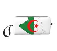 KOUUIP Trousse de maquillage de voyage avec imprimé carte du drapeau de l'Algérie - Grande capacité - Trousse de maquillage portable pour femme, blanc, One Size