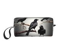 KOUUIP Trousse de maquillage de voyage avec imprimé corbeau noir et oiseaux sur une branche - Grande capacité - Trousse de maquillage portable pour femme, blanc, One Size