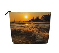 KOUUIP Trousse de maquillage imprimée coucher de soleil et plage, jolie trousse de toilette de voyage pour femme, noir, taille unique, Noir, Talla única