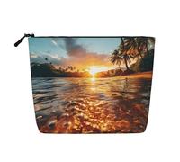 KOUUIP Trousse de maquillage motif palmier hawaïen pour femme, motif coucher de soleil, noir, taille unique, Noir, Talla única