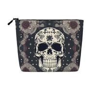 KOUUIP Trousse de toilette de voyage avec motif tête de mort et fleurs, sac organisateur de maquillage, taille de voyage pour femme, noir -, taille unique, Noir, Talla única