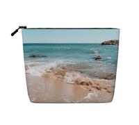 KOUUIP Trousse de toilette de voyage mignonne avec imprimé plage dorée et mer, trousse de maquillage, trousse de toilette de voyage pour femme, noir, One Size