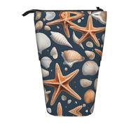 KOUUIP Trousse télescopique avec imprimé étoiles de mer et coquillages, porte-stylos, trousse de papeterie, sac rétractable sur pied