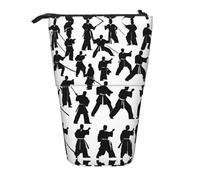 KOUUIP Trousse télescopique avec motif silhouettes d'arts martiaux - Pour crayons, stylos, papeterie, debout et rétractable