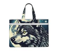 KOUUIP Wolf Night Moon Porte-documents en toile avec impression 26 x 38 cm, 2 poches zippées, sans encombrement pour fichiers de bureau