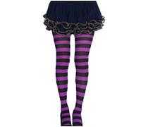 KOUYA Collants rayés pour femme - Accessoire de Noël, sorcière, carnaval, fête à thème, costume de fête, multicolore orange, vert, jaune, noir, f, Taille unique