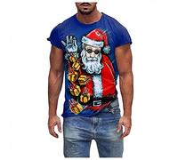 KOUYA T-shirt de Noël 2022 Noël Xma Noël hommes et femmes Ugly Christmas hommes et femmes T-shirt de Noël Motif cadeau drôle de renne Père Noël Pajama Fête O Neck T-shirt, Bleu marine, L