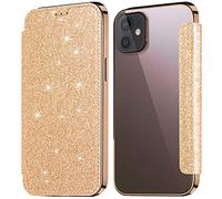 KOUYI Coque Compatible avec iPhone 13, Paillettes Strass Bling Fin à clapet Folio en Cuir PU avec Emplacement pour Carte Coque arrière TPU Souple pour iPhone 13 6,1 Pouces (Or)
