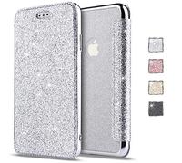 KOUYI Coque iPhone XS/X, Paillettes Strass Bling Fin à clapet Folio en Cuir PU avec Emplacement pour Carte Coque arrière TPU Souple pour Apple iPhone XS/X 5,8 Pouces (Argent)