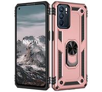 KOUYI Coque pour Oppo Reno 6 5G,Double Couche Renforcée Défense Militaire Anti-Chute Bumper TPU Silicone Antichoc Rigide Armure Housse Etui avec Anneau Support pour Oppo Reno 6 5G (Or Rose)