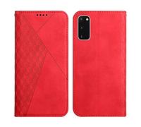 KOUYI Coque pour Samsung Galaxy S20, Premium Flip Housse Étui Protection Rabat Clapet Portefeuille Phone Cover Magnétique [Porte Cartes] Antichoc Béquille Cover (Rouge)