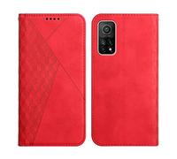 KOUYI Coque pour Xiaomi Mi 10T / 10T Pro, Premium Flip Housse Étui Protection Rabat Clapet Portefeuille Phone Cover Magnétique [Porte Cartes] Antichoc Béquille Cover (Rouge)