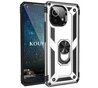 KOUYI Coque pour Xiaomi Mi 11,Double Couche Renforcée Défense Militaire Anti-Chute Bumper TPU Silicone Antichoc Rigide Armure Housse Etui avec Anneau Support pour Xiaomi Mi 11 (Argent)