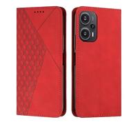 KOUYI Coque pour Xiaomi Poco F5/Redmi Note 12 Turbo, Premium Flip Housse Étui Protection Rabat Clapet Portefeuille Phone Cover Magnétique [Porte Cartes] Antichoc Béquille Cover (Rouge)
