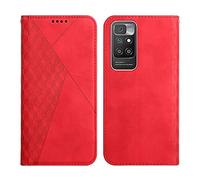 KOUYI Coque pour Xiaomi Redmi 10, Premium Flip Housse Étui Protection Rabat Clapet Portefeuille Phone Cover Magnétique [Porte Cartes] Antichoc Béquille Cover (Rouge)