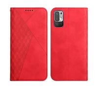 KOUYI Coque pour Xiaomi Redmi Note 10 5G / 10T 5G / Poco M3 Pro 5G, Premium Flip Housse Étui Protection Rabat Clapet Portefeuille Phone Cover Magnétique [Porte Cartes] Antichoc Béquille Cover (Rouge)