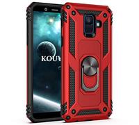 KOUYI Coque Samsung Galaxy A6 Plus 2018,Double Couche Renforcée Défense Bumper TPU Silicone Antichoc Armure Housse Etui avec Anneau Support pour Samsung Galaxy A6 Plus 2018 (Rouge)