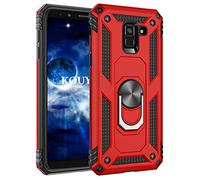 KOUYI Coque Samsung Galaxy A8 2018,Double Couche Renforcée Défense Bumper TPU Silicone Antichoc Armure Housse Etui avec Anneau Support pour Samsung Galaxy A8 2018 (Rouge)