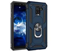 KOUYI Coque Samsung Galaxy A8 2018,Double Couche Renforcée Défense Bumper TPU Silicone Antichoc Armure Housse Etui avec Anneau Support pour Samsung Galaxy A8 2018 (Bleu)