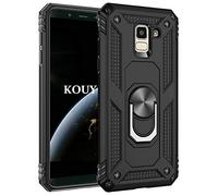 KOUYI Coque Samsung Galaxy J6 2018,Double Couche Renforcée Défense Bumper TPU Silicone Antichoc Armure Housse Etui avec Anneau Support pour Samsung Galaxy J6 2018 (Noir)