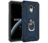 KOUYI Coque Samsung Galaxy J6 2018,Double Couche Renforcée Défense Bumper TPU Silicone Antichoc Armure Housse Etui avec Anneau Support pour Samsung Galaxy J6 2018 (Bleu)