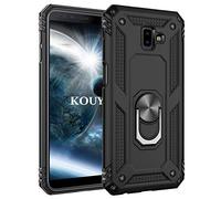 KOUYI Coque Samsung Galaxy J6 Plus,Double Couche Renforcée Défense Bumper TPU Silicone Antichoc Armure Housse Etui avec Anneau Support pour Samsung Galaxy J6 Plus (Noir)
