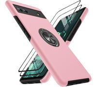 KOVASIA Étui de Protection pour Google Pixel 6a 5G avec 2 Films de Protection d'écran, Support en Forme d’Anneau à 360°, Support magnétique pour Voiture, Anti-Chocs - Rose