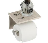 Koville Porte-rouleau de papier toilette de luxe avec étagère en marbre naturel, support mural en métal brossé pour salle de bain et salle de bain, convient pour Mega Roll - Myra Beige