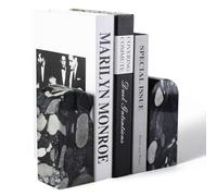 Koville Serre-livres de luxe en marbre pour étagères, serre-livres décoratifs en pierre, 3,2 kg, supports de livres en marbre robuste, décoration d'appartement pour livres normaux/CD/jeux vidéo