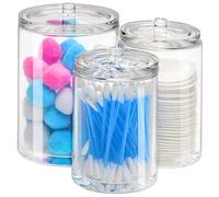 Kovira Triple Organisateur de Salle de Bain avec 3 Pots et Couvercles - Range en Plastique Acrylique Transparent - Boite pour Coton Tige, Cosmétiques, Maquillage, Démaquillant et Tampons