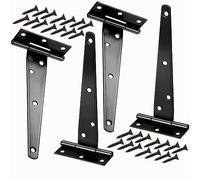KOVNISE Lot de 4 6 Pouces T-Strap Heavy Duty Hangar Porte Charnières Porte Sangle Charnières Noir Tee Charnière Quincaillerie Forgée pour Hangar en Bois Grange Porte Clôture Porte Swing Cour Porte