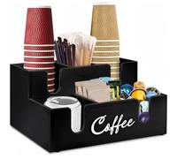 KOVNISE Organiseur de Bar à Café Avec Ouverture en Forme De U, Support Mural en Bois, Accessoires de Rangement Pour Comptoir, Panier Polyvalent de Style Minimaliste Pour Les Amateurs de Café (Noir)