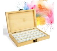 KOVNISE Palette de peinture aquarelle en bois avec couvercle, boucle carrée, palette de peinture acrylique avec 36 grilles pour peintre militaire, aquarelle, artistes, débutants