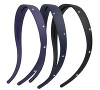 KOVOLITU Lot de 3 bandeaux unis en plastique Rhinstone pour femme, bandeau conçu pour lunettes, bandeaux fins tendance avec dents (gris, violet, bleu foncé)