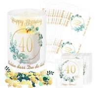 KOVSGQ Happy Birthday Decoration Lot De 20Serviette Anniversaire 40Ans 12Photophores Décoration De Table 40e Anniversaire 100Confettis Vert Eucalyptus Pour 40e Anniversaires Homme Femme