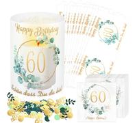 KOVSGQ Happy Birthday Decoration Lot De 20Serviette Anniversaire 60Ans 12Photophores Décoration De Table 60e Anniversaire 100Confettis Vert Eucalyptus Pour 60e Anniversaires Homme Femme