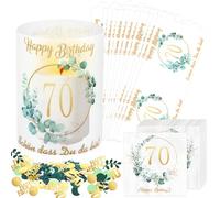 KOVSGQ Happy Birthday Decoration Lot De 20Serviette Anniversaire 70Ans 12Photophores Décoration De Table 30e Anniversaire 100Confettis Vert Eucalyptus pour 70e Anniversaires Homme Femme