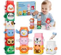 KOVSGQ Jouets d'animaux Empilables Jouet D'empilement Cube Jouets d'apprentissage à Empiler pour Animaux 12Stk Blocs D'empilage d'animaux pour Le Développement des Compét