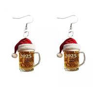 kowaku 2X Boucles d'oreilles de Noël Bijoux Accessoires de Costume Décoratif Unique Conception de Bière Chapeau de Père Noël Boucles d'oreilles Pendantes Pou