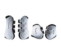 kowaku 4 Pièces Guêtres Cheval Protège-Jambes Set Doublure Neoprène Respirante Surface PU Protection Chevaux Confortable Adapté à L'Entraînement Promenade Lo, Blanc et L