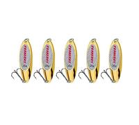 kowaku 5 Pièces Leurres Cuillères Pêche Jigging Appâts Métalliques Crochets Triples Solides Polyvalents Mouvements Latéraux Attractifs pour Pêche Carnassiers, Or 35g