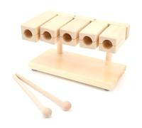 kowaku Bois Instrument de Percussion Bloc Sonore Temple Bloc Pentatonique avec Maillets Support Double en Érable pour Éducation Musicale Exercices de Rythme Méditation Taille23.5x11.9x14.3cm